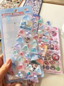 Japanese Cartoon Food Embossed Fun Stickers, Children Decoration Crystal Diamond 3D Stickers
