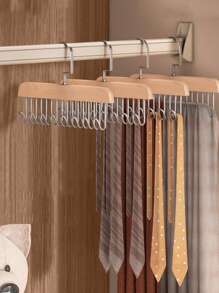 1pc 8-In-1 Wooden Multifunctional Hanger With Clips For Clothes, Ties, Scarves, Belts, Space Saving Closet Storage Organizer