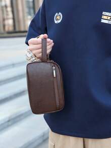 New Spring/Summer Solid Color PU Material Men's Clutch Bag/Wrist Bag, Fashionable Business High-End, Urban Casual, Simple And Generous, Multi-Function Handbag To Hold Phone, Wallet, Glasses, Lightweight And Portable, Water-Resistant And Scratch-Resistant, Suitable For Business, Meetings, Outings, Men's Accessory, Must-Have For Office Workers, Gift For Husband, Father, Holiday Gift, Father's Day, Valentine's Day - Multicolor - View 5