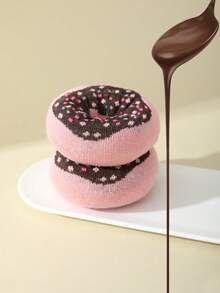 两双装多色中筒袜，男女通用情侣礼盒，柔软甜甜圈设计，创意美食图案，舒适百搭，适合生日、情人节、复活节、斋月、约会、家庭聚会、派对、节日等场合。