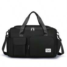 1 pièce Sac de gym, sac bandoulière de yoga, sac de sport avec compartiment pour chaussures et compartiment pour vêtements mouillés, en tissu Oxford noir résistant à l'usure et imperméable. Sac de voyage avec poches sèches et humides, sac à main léger et portable, sac de week-end ou d'un jour pour femmes et hommes, pour les entraînements, le gym, la natation et les voyages et vacances