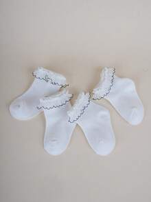6 双白色蕾丝边袜子，透气柔软甜美时尚四季袜，学院风女婴舞蹈袜 - 白色 - 查看 7
