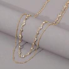 1pc Fashionable & Elegant Rhinestone Waterdrop Pendant Multi-Layer Necklace - Yellow Gold - View 4