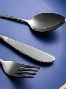 1 Set Customized Laser Engraved Stainless Steel Cutlery Set, Black/Silver/Iridescent Electroplated Finish, Durable, Elegant, Reusable, High-Quality, Suitable For Adults And Kids, Great For School, Home, Picnic, Office Meals, Ideal Gift For Boys, Girls, Classmates, Husband, Wife