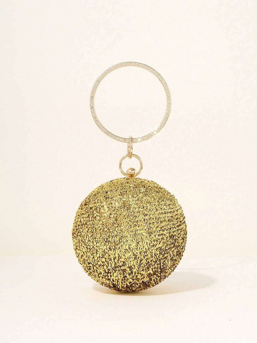 1 pezzo Borsa da sera elegante e versatile con anello decorativo in metallo dorato e strass, con brillantini sferici lucenti, adatta per feste, matrimoni, cerimonie, esposizioni, abiti da sposa e occasioni formali