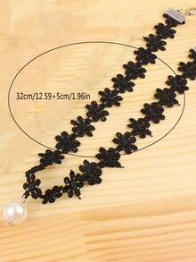1pc Gothic Style Flower Lace Pendant Necklace With Pearls, Simple & Fashionable For Daily Wear - Black - View 7