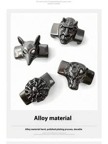 4 件朋克金属动物头鞋带饰物，鞋配件，男士朋克风格皮绳手链配件 - 黑色 - 查看 4
