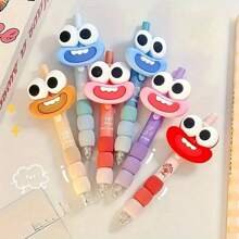 Colorful Cute And Fun Pen With Big Eyes And Big Mouth, Retractable Medium Nib, Black Ink, Plastic And Rubber Grip, Suitable For Both Hands, Suitable For Daily Writing And Office Work, School Supplies, Stationery, Student Prizes, Cute Gifts For Festivals And Parties Back To School