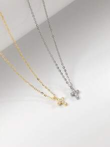 1 pieza Collar de cadena clavícula japonesa de plata esterlina S925 plateada en miniatura con colgante cruzado de diamantes y circonitas cúbicas únicas y delicadas, gran regalo para novias