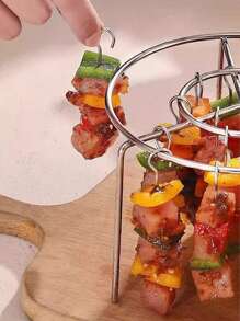 1 Set Kitchen Barbecue Rack, Small Grill Rack With 24 Skewers And 3 Grill Plates, Made Of Stainless Steel, Scratch-Resistant, Suitable For Air Fryer, Multi-Function Pot Stand, Tableware Rack, Outdoor Picnic Cookware Rack, Home Party Grill Stand, Applicable For Kitchen And Dining Room