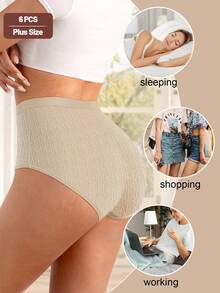 6 件女士加大码中腰三角内裤，提花设计，性感舒适