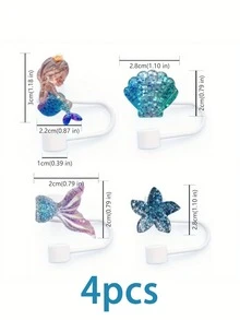 4/1pc Nắp ống hút hình nàng tiên cá, Nàng tiên cá, Đuôi cá, Sao biển, Vỏ sò, Nắp ống hút chủ đề bờ biển mùa hè cho 30 & 40 Oz. Nắp ống hút silicon không thể trả lại, Đầu ống hút có thể tái sử dụng, Nắp ống hút chống bụi 10mm, Thích hợp cho cắm trại và hoạt động ngoài trời, Phụ kiện cốc, Đồ dùng học tập - Nhiều màu - Xem 16