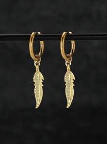 1 par de pendientes minimalistas de pluma de acero inoxidable para hombres