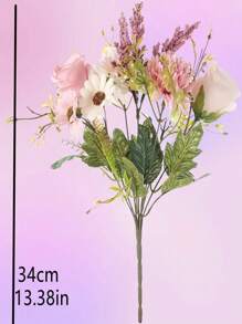 1pc/2pcs/3pcs Artificial Rose & Daffodil Flower Bouquet - Rustic Style Fake Flowers With Pink Roses, White Sunflowers And Green Leaves, Suitable For Wedding, Engagement, Birthday, Valentine's Day, Mother's Day Decoration, Spring Home Tabletop Centerpiece In Glass Vase, Event Floral Arrangement, Perfect For Christmas, Thanksgiving