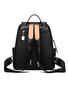 Nylon Material Large Capacity Multi-Pocket Drawstring Women Casual Backpack - Black - View 4