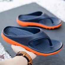 Men's Lightweight Massage Bead Sole Flip Flops, Thick Strap Comfortable Non-Slip EVA Slippers, Suitable For Men For Home, Garden, Party, Gathering And Outdoor Activities - Blue - View 3