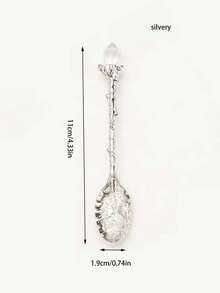 1/5/10pcs Vintage Carved Alloy Leaf Spoon With Crystal Accent, Creative Ice Cream Coffee Spoon For Mugs Back To School - Silver - View 19