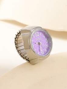 Bộ đồng hồ và nhẫn kiểu Gothic phương Tây, màu bạc sáng bóng nhiều màu sắc, dây đeo co giãn có thể điều chỉnh, thích hợp cho nữ giới và các cặp đôi đeo hàng ngày, bộ trang sức đồng hồ và nhẫn thời trang dành cho nữ với các màu hồng, xanh dương, tím, xanh lá cây, đỏ, vàng. - Nhẫn tròn bạc - Xem 16