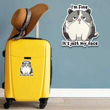 1PC 3 Inch Removable Outdoor Waterproof Vinyl Creative Gift Sticker Featuring Cat With "I'm Fine. It's Just My Face" Design, Fashion Sticker - Multicolor - View 8