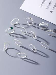 12/13/17/24/29/36件/套夏季优雅银戒指，波西米亚风，适合女士日常佩戴、海滩度假、旅行、母亲节、情人节、圣诞节、万圣节、礼物 - 彩色 - 查看 2