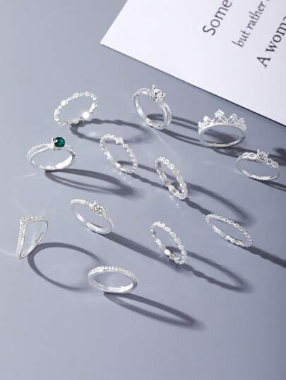12/13/17/24/29/36件/套夏季优雅银戒指，波西米亚风，适合女士日常佩戴、海滩度假、旅行、母亲节、情人节、圣诞节、万圣节、礼物
