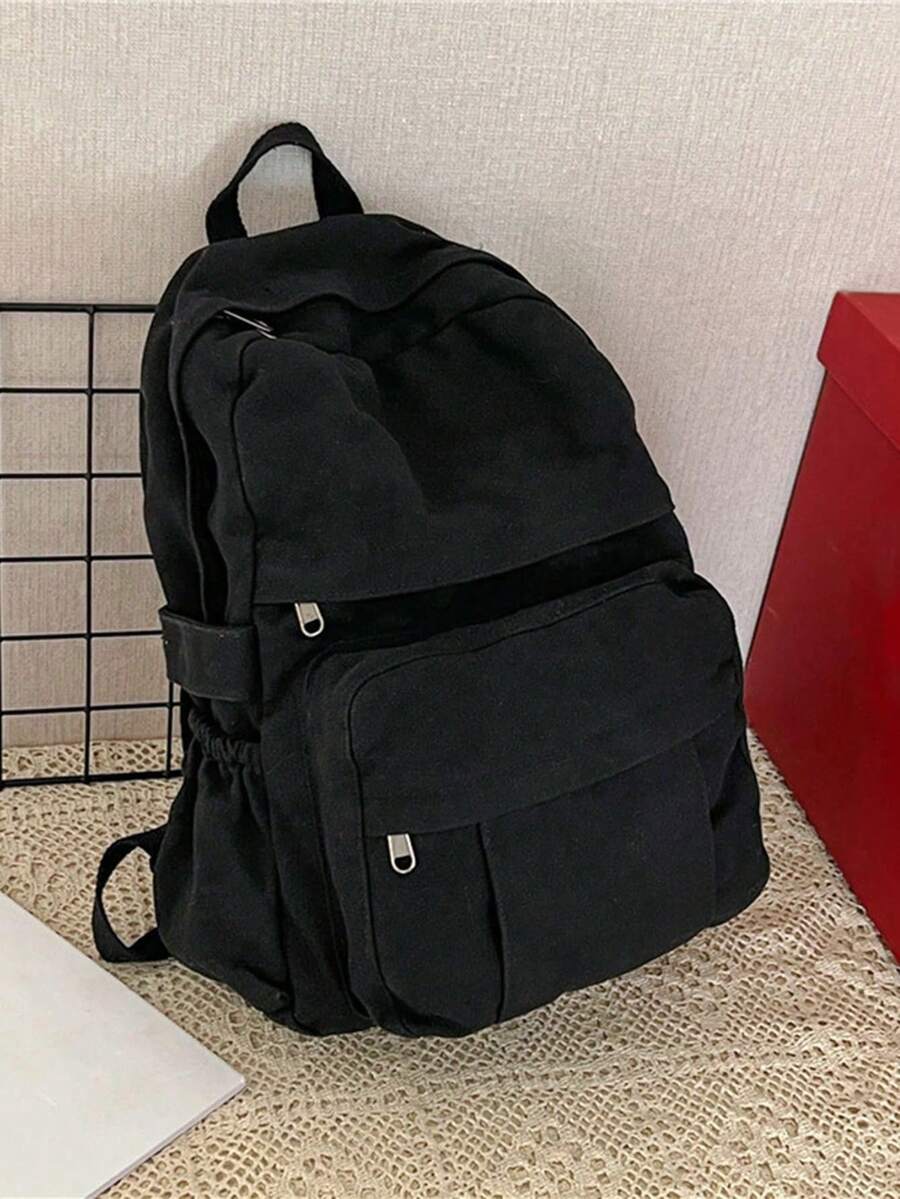 Versatile & Fashionable Women's Canvas Backpack, Casual Daypack - Black - View 1