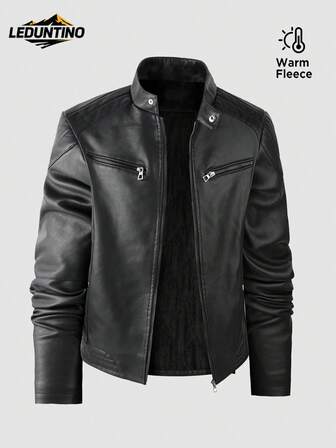 LEDUNTINO Męska modna kurtka z zamkiem błyskawicznym, swobodna, zewnętrzna, gruba, skórzana, polarowa, sportowa, jednolita, bomberka, uliczna, prezent dla chłopaka, męska zimowa kurtka jesienna, kołnierz stójkowy, motocyklowa, wiatroszczelna, wiatrówka, skórzana kurtka, wiosenno-jesienna, męska