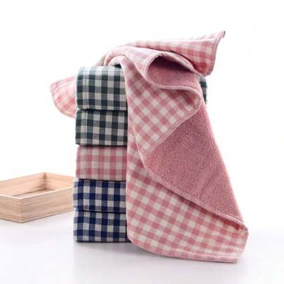 1pc Double-Sided Plaid Gauze Towel, Absorbent Daily Use Face Towel For Adults Men & Women Shower Towels For Beaty Salon, Hotel Sports,Home Essentials, Towel, Skin Care