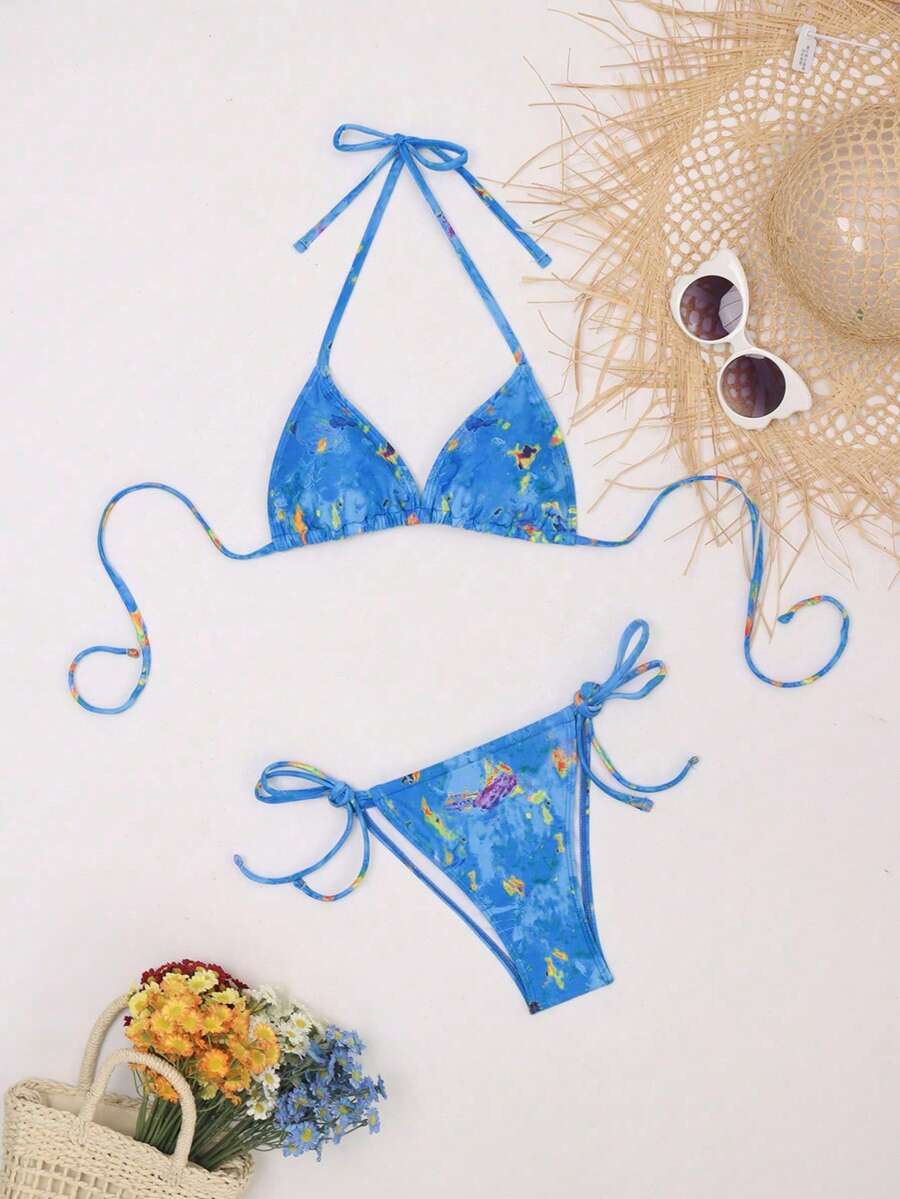 Sexy Floral Print Split Bikini 2 Pieces Set,Beach Vacation Outfits,Swimsuit,Summer Dresses For Women,Summer Clothes Women,Festival,Ibiza Outfits,Swimwear Women,Bikini Set,Swimming Costume Women,Beach Wear Women,Holiday Co Ord,Beach Dress,Bikinis For Women Sets - Multicolor - View 1