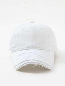 1pc Washed Distressed Casual Fashion Baseball Cap, Suitable For Everyday Wear And Outings - White - View 10