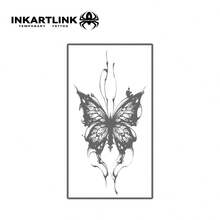 INKARTLINK 森林风格水彩蝴蝶临时纹身贴纸 | 2 周防水植物贴纸 | 迷人临时纹身贴 | 逼真仿真纹身 - 黑色 - 查看 4