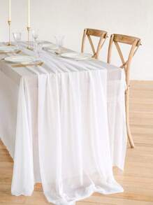 1pc Multicolor Chiffon Table Cloth, Wedding Table Decor, Transparent Extra Long Chiffon Table Cloth With Silver Glitter, Boho Style Table Cloth, Soft Gauze Tablecloth Suitable For Wedding Party, Baby Shower, Bridal Shower, Valentine's Day, Easter, Thanksgiving, Christmas, New Year, Tea Party, Anniversary, Holiday And Other Special Occasions