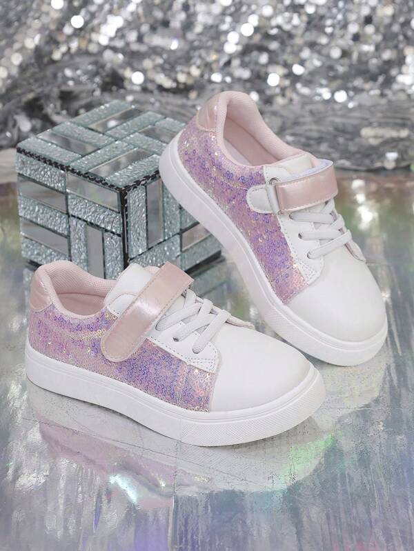 Girls' Low-Top Glitter Casual Athletic Sneakers, Children Sports Shoes, Students Spring/Summer Flat Casual Street Shoes, Toddler/Big Kids Daily Shoes