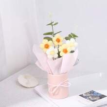 1 set de ramo de flores artificiales hechas a mano con balde de plástico, papel de envolver, flores de ganchillo, adecuado para regalos para mamá, amigos o regalos de aniversario, regalos del día de la madre, regalos del día de San Valentín, regalos de cumpleaños, decoración del hogar.