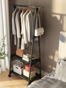 1pc Floor Standing Coat Rack, Bedroom Compact Clothes Hanger Rack With Shelves, Multi-Layer Storage For Living Room, Mobile & Multifunctional Design Indoor And Balcony Drying Rack - Multicolor - View 3