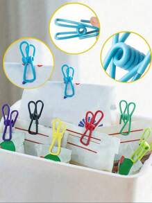 20 pièces Pinces à puce - Pinces en acier revêtu de PVC utilitaires pour sceller les emballages alimentaires, les sacs de chips, les vêtements et le papier - Paquet de 10 (couleur aléatoire) Pinces à linge multifonctions
