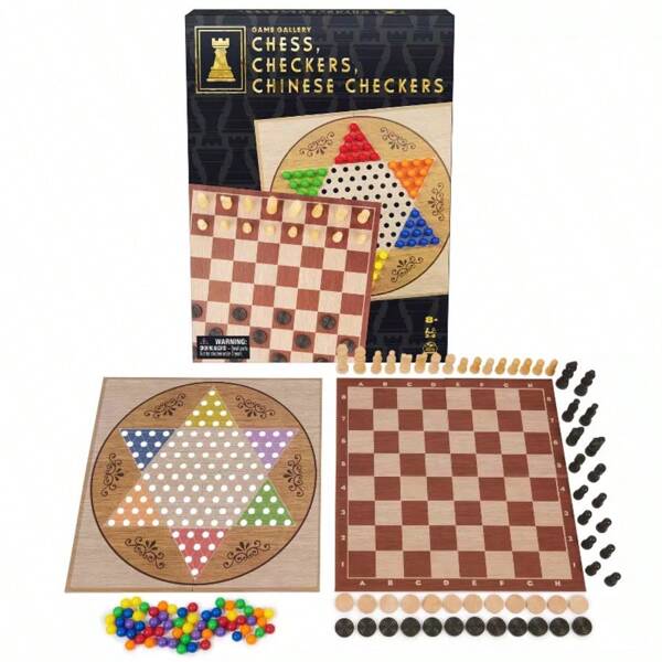Game Gallery Chess, Checkers And Chinese Checkers Board Game Set