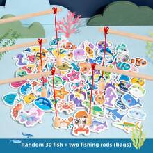 15/31/51 件 1 套木制磁性海洋钓鱼玩具，适合青少年 - STEM 学习玩具，配有彩色鱼、贝壳和螃蟹，亲子互动游戏，培养手眼协调能力、耐心和专注力，适合青少年的教育认知趣味礼物，复活节随机风格鱼 - 彩色 - 查看 18