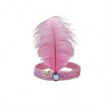 Faux Ostrich Feather Headpiece With Sequins, Elastic Band, Colorful Rhinestone For Carnival Masquerade, Headdress