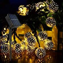 1pc Solar-Powered Garden Decor Moroccan Ball String Lights For Outdoor Garden, Patio, Home & Festive Decorations - Ideal For Weddings, Birthdays, Halloween, Christmas