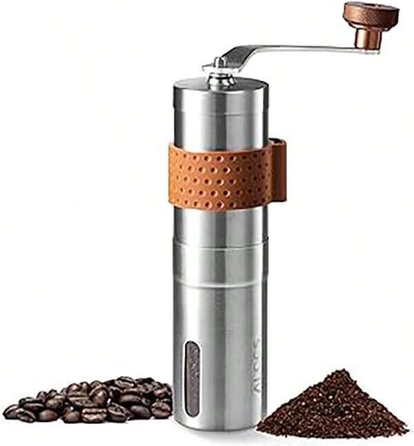 Lightweight Manual Coffee Bean Grinder, Hand Crank Coffee Grinder With Stainless Steel Conical Portable Coffee Grinders For Office, Travel And Camping (Silver)