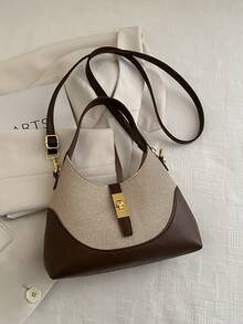 Colorblock Design Dumpling Bag, Multifunctional Commuter Portable Shoulder Crossbody Bag, Handbag Suitable For Daily Commute, Casual Dates, Shopping And More - Brown - View 5
