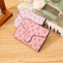 1pc Floral Print Women Short Wallet, Large Capacity, Multi-Card Slots For Credit Cards, ID, Cash And Coin Purse, Fashionable & Portable Tri-Fold Snap Closure, Suitable For Outing, Shopping, Student, Office Worker, Back To School Gift, Mother's Day Gift, Birthday Gift, Anniversary Gift, Best Gift For Women - Pink - View 1