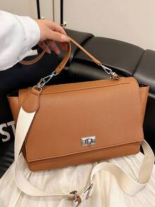 New Simple Solid Color Large Capacity Briefcase, Korean Fashion Shoulder Casual Messenger Bag - Brown - View 3
