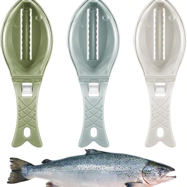 1pc raspador de escamas de peixe coberto, removedor manual de escamas de peixe, ferramenta de remoção rápida de escamas de peixe - removedor de escamas de peixe de plástico fácil de limpar, utensílio de cozinha