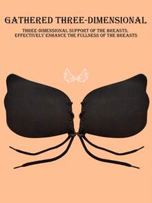 Sticky Invisible Mango-Shaped Bras – Strapless Silicone Push-Up Bra Cups For Backless Dresses, Breathable Self-Adhesive Lift Pads For Women, Reusable & Skin-Friendly - Black - View 2