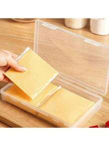 1pc Transparent Plastic Kitchen Storage Container, Suitable For Cheese, Butter And Bacon - Flip-Top Design With Multiple Compartments, Great For RV And Home Fridge/Kitchen Organization | Stackable Cheese Slicer | Durable Storage Box For Cheese