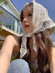 1 Peça Faixa de Cabelo Decorativa de Renda com Detalhes Triangulares, Faixa de Cabeça Estilo Turbante, Faixa de Suor
