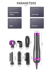 Spazzola per acconciature rapida 6 in 1-Arricciatura e stiratura automatica, Modellatore d aria a 3 velocità regolabili con accessori intercambiabili (arricciacapelli, pettine, piastra per capelli, ugello), adatto per tutti i tipi di capelli, non danneggia i capelli, regalo perfetto per casa e viaggio, design a manico capiente.
