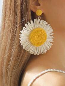 1 Pair Bohemian Style Braided Sunflower Holiday Earrings, Summer Beach Holiday Jewelry, Bohemian Accessories, Exaggerated Earrings